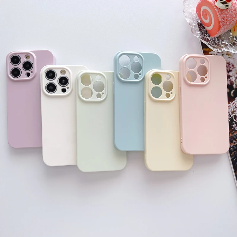 

Macaron Cream Color Soft TPU Lovely Phone Case For iPhone 14 13 12 11 Pro Max Plus XR XS Smooth Silicone Lens Protection Shell