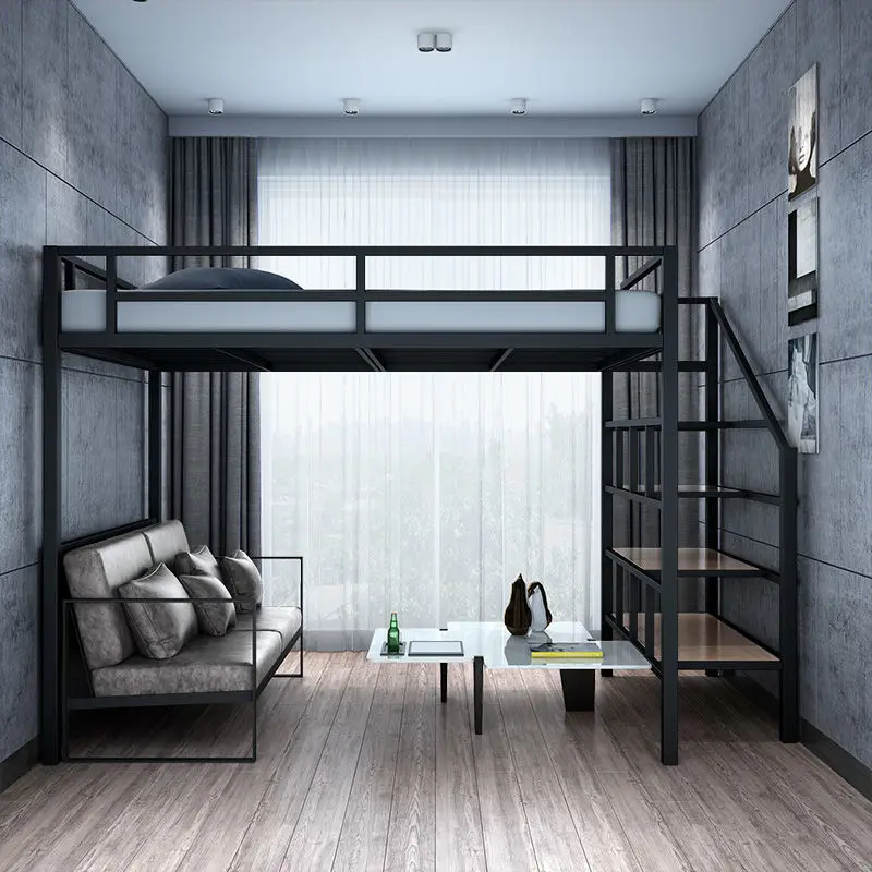 Bed, table, high and low iron sheet, upper adultsmall apartment loft storage elevated bed