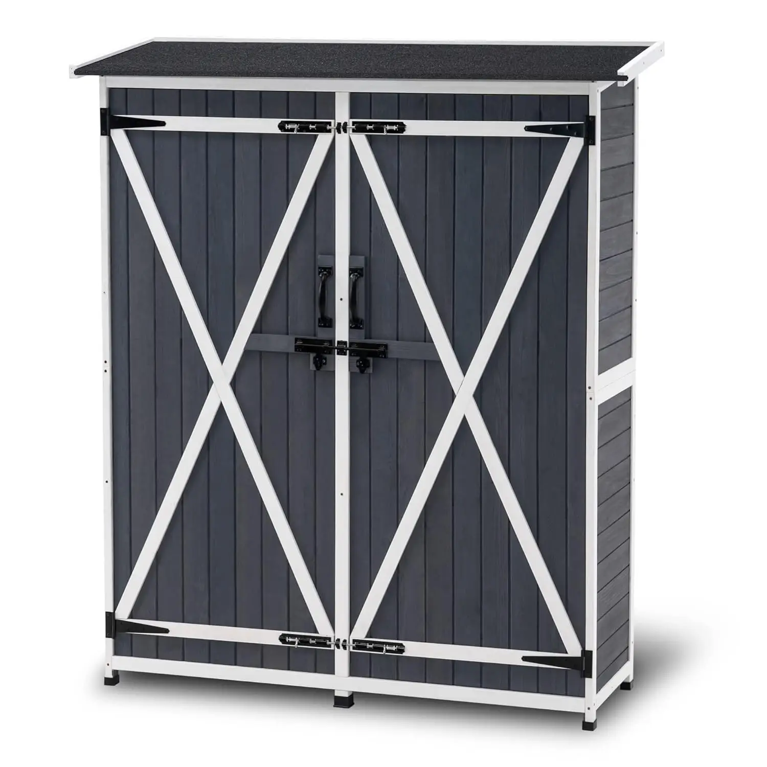 

Outdoor Storage Cabinet with Shelves, Wood Garden Shed with Floor, Outside Tool Shed with 2 Lockable Doors for Backyard Patio La