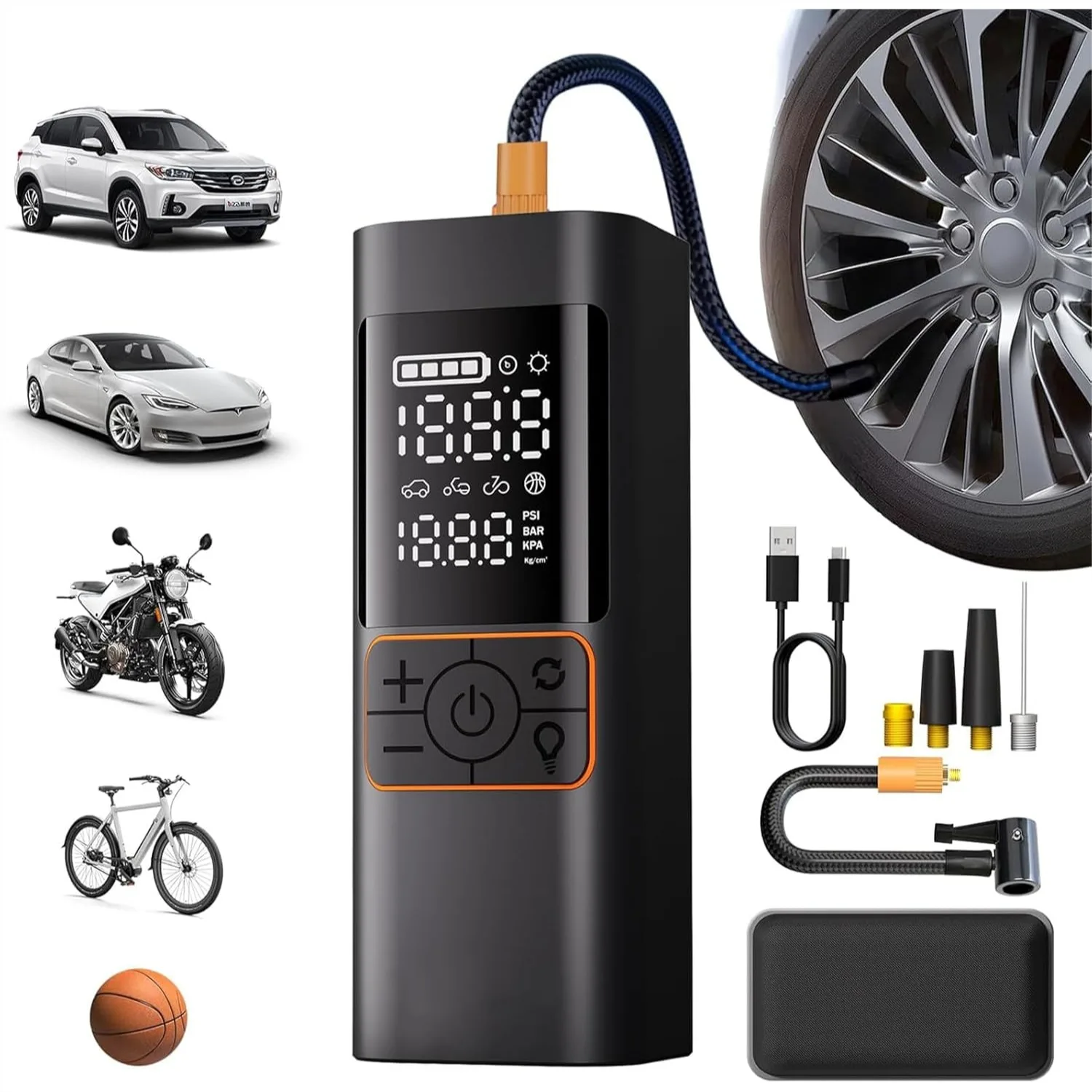

Cordless Tire Inflator 6000mAh Portable Air Compressor With Digital Pressure Gauge Fast 4X Inflation For Car Truck Bike Motorcycle Auto Shut Off LED Light Emergency Roadside