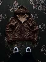 Y2K Leopard Print Down Hooded Sweatshirt New Autumn And Winter High Street Fashion Casual Personality American Retro Jacket OOTD