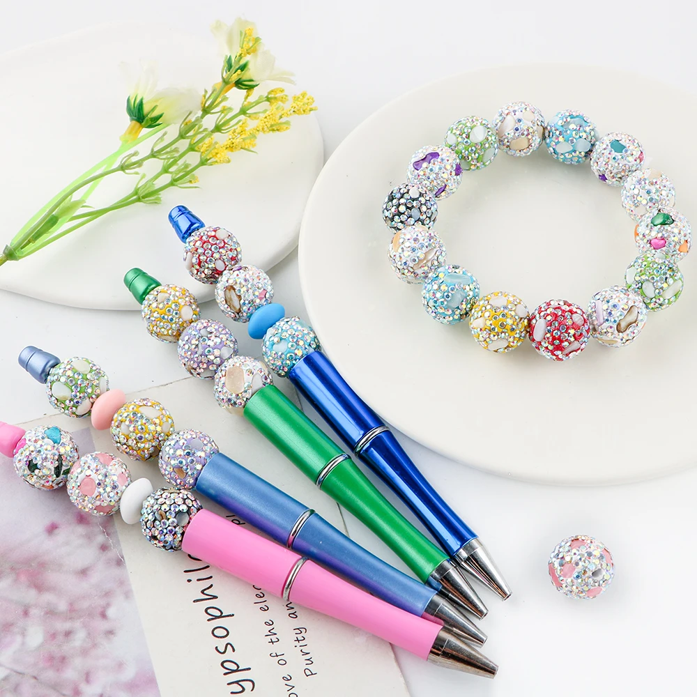 10Pcs 16/17mm Colorful Shambhala Rhinestone Shell Acrylic Beads For DIY Jewelry Fashion Bracelet Pendant Pen Keychain Accessorie