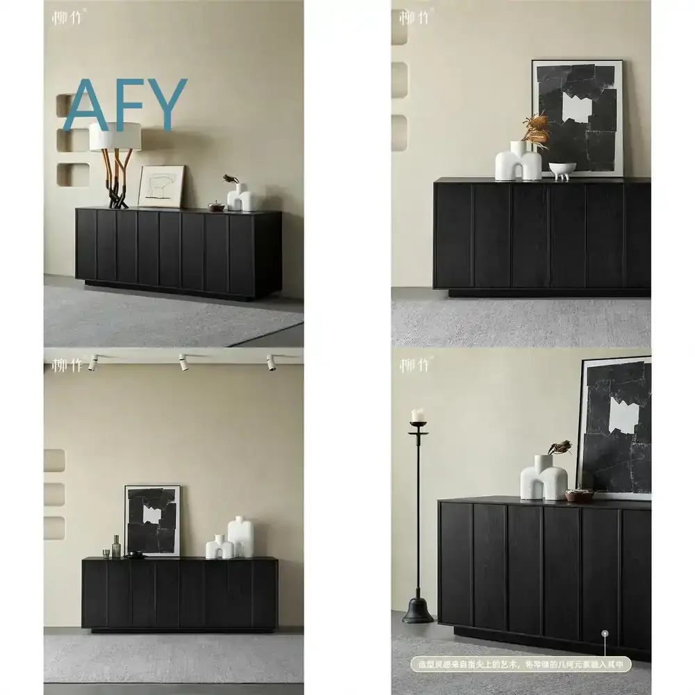Chashii Style Solid Wood Sideboard Cabinet for Dining Room Black Storage Cabinet for Living Room Modern Chinese Minimalist