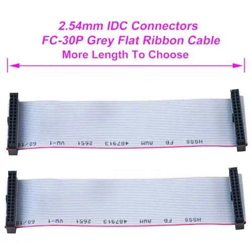 2.54mm IDC Flat Ribbon Cable, 30-Pin Female-Female IDE Extension 30cm, 3PCS for PCB DIY & Electronics