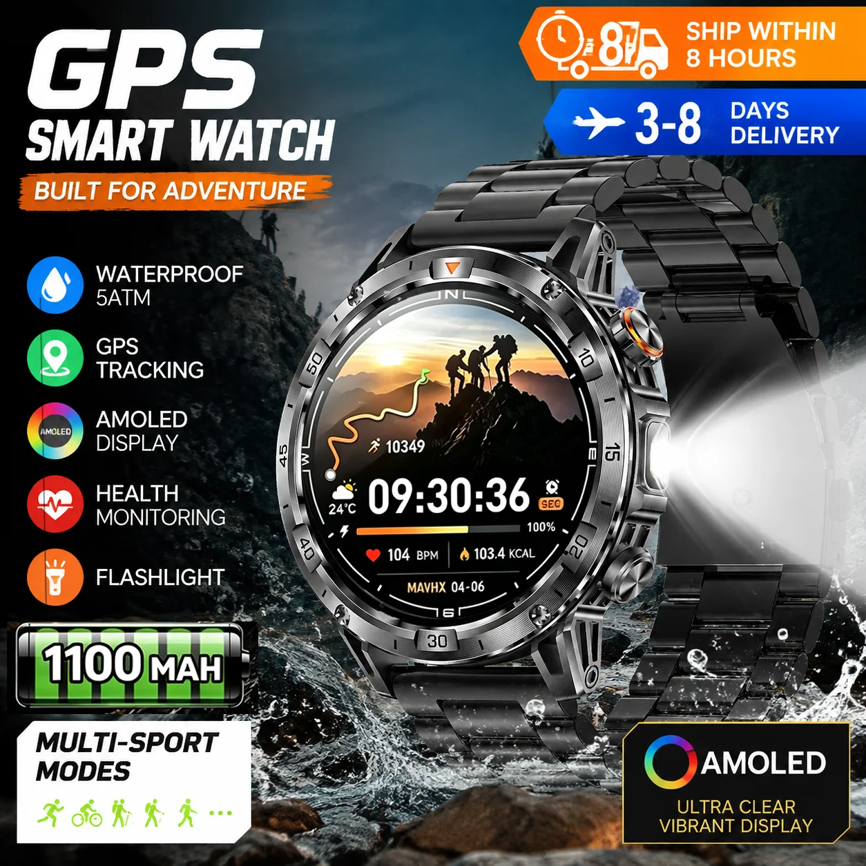 Nouvelle montre intelligente GPS T-RX5, batterie ultra longue durée 1100 mAh, étanche, GPS, boussole, altimètre, appels, AMOLED, montre intelligente de sport pour hommes, 2026 Ht22