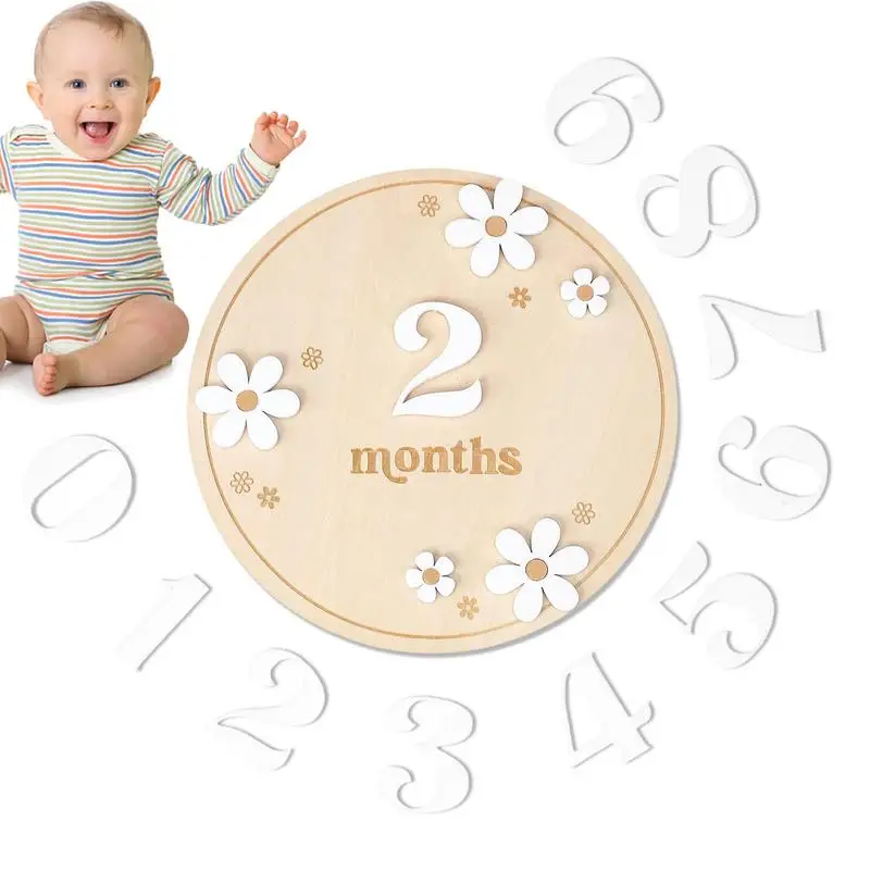 10PCS Wooden Monthly Cards Baby Birth Announcement Boards Months Board Baby Memorial Printed Memorial Circular Boards