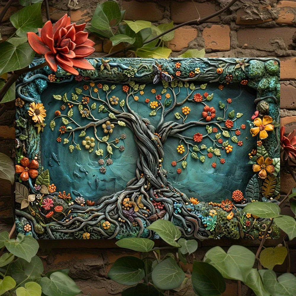 

Tree of Life Aluminum Metal Wall Art, Decorative Tin Sign for Home, Gym, Bathroom, Vintage-Inspired Mother's Day Gift Idea