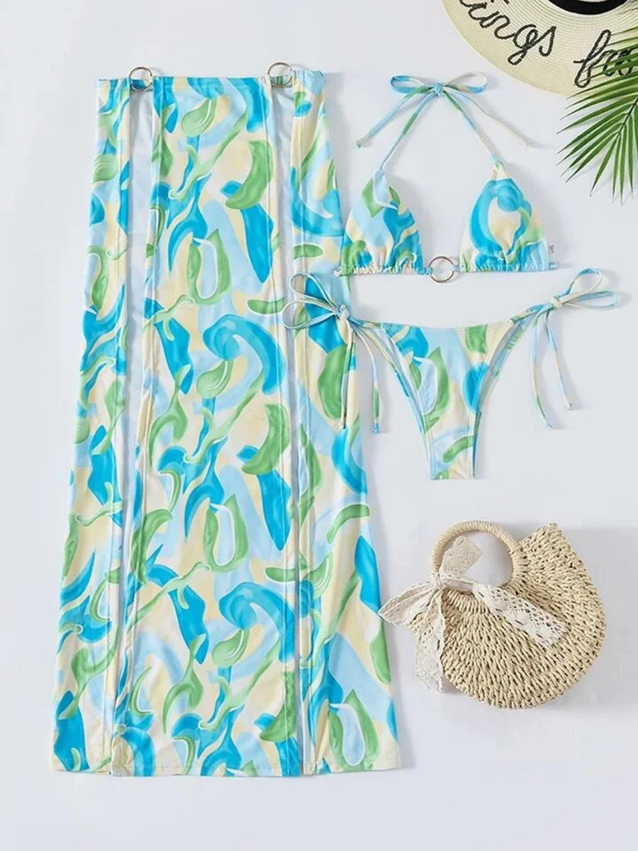 2025 Triangle Halter String 3 Pieces Bikini Swimsuit Women Sexy Swimwear Female Bathers Bathing Swimming Swim Suit Beachwear