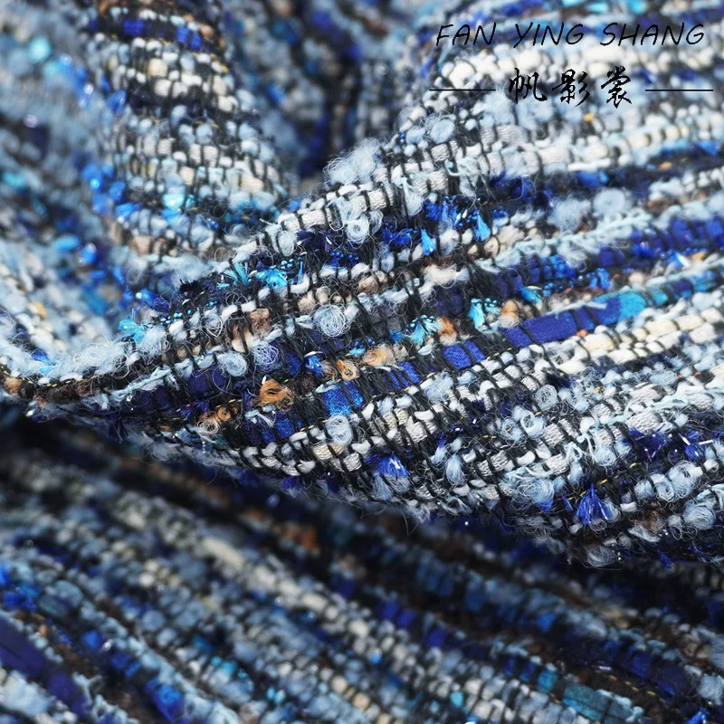 2025 Blue Series Bright Chiffon Wool Tweed Fabric For Coat Telas Costura Tissus Couture ткань Sewing Stoffe Cloth Tecido