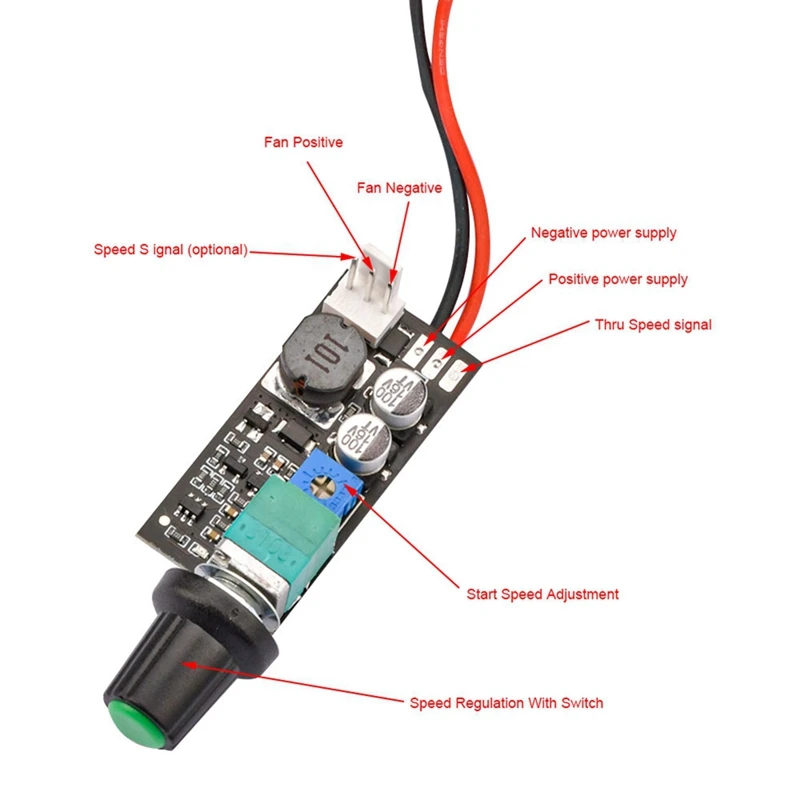 1 قطعة تيار مستمر 5 فولت 12 فولت قابل للتعديل PWM مروحة سرعة تحكم جديد مقبض التبديل 2/3 سلك مروحة سرعة حاكم الحد من الضوضاء يمكن إيقاف
