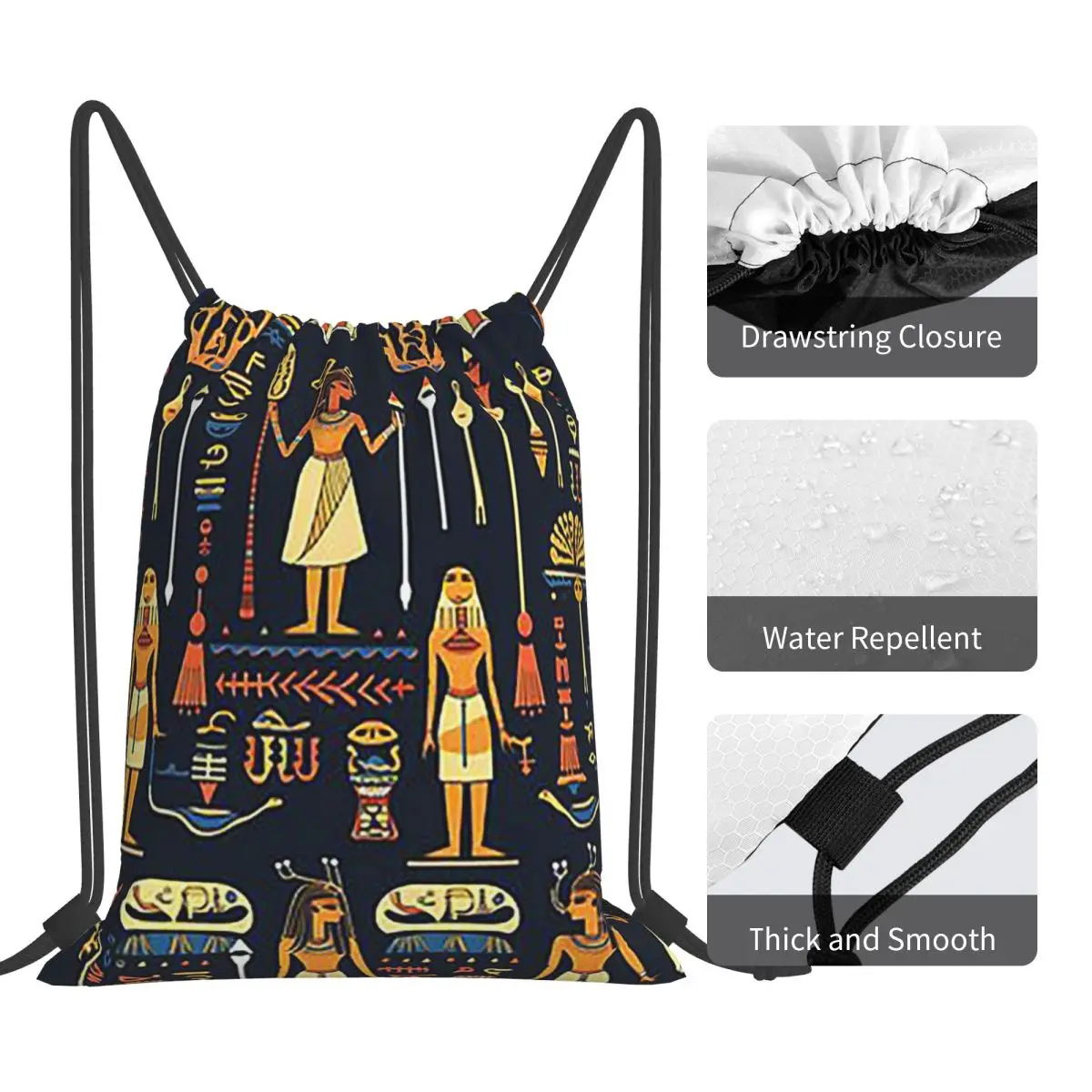 Seamless Egyptian Art Tile Backpacks Multi-function Portable Drawstring Bags Shoes Bag Book Bags For Man Woman Students
