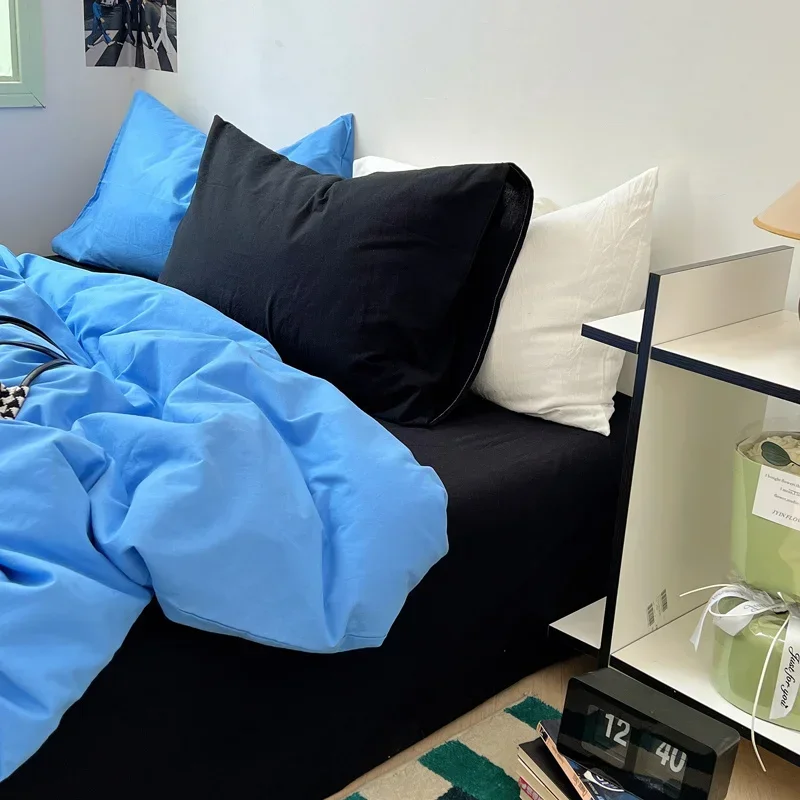 

Однотонный синий комплект постельного белья для взрослых и детей двойной полный Королевский 2024 новый комплект простыни с пододеяльником наволочки корейское постельное белье без наполнителя
