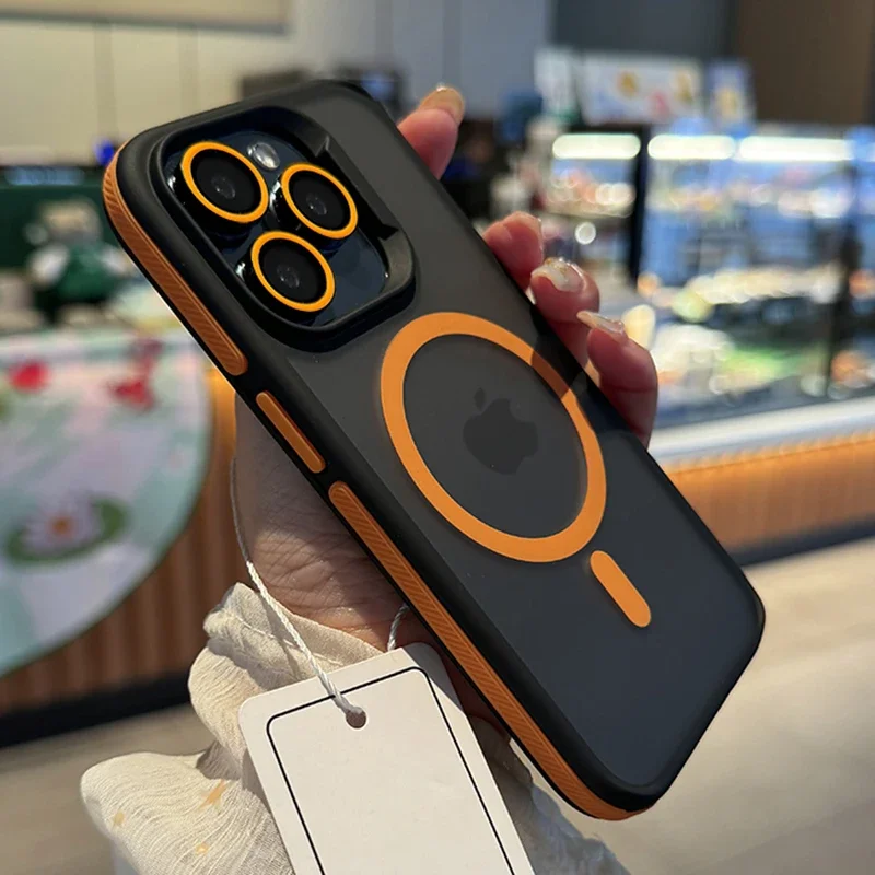 Luxo fosco translúcido armadura à prova de choque caso magnético para iphone 16 15 11 13 12 14 pro max plus magsafe carga sem fio capa