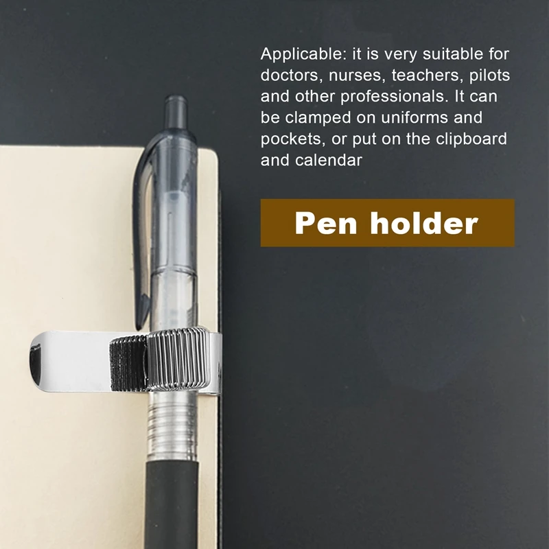 Stainless Pen Holder Clip para Notebook e Prancheta, Fits All Pen Size, Prata, 4 Tamanhos, Pacote 8