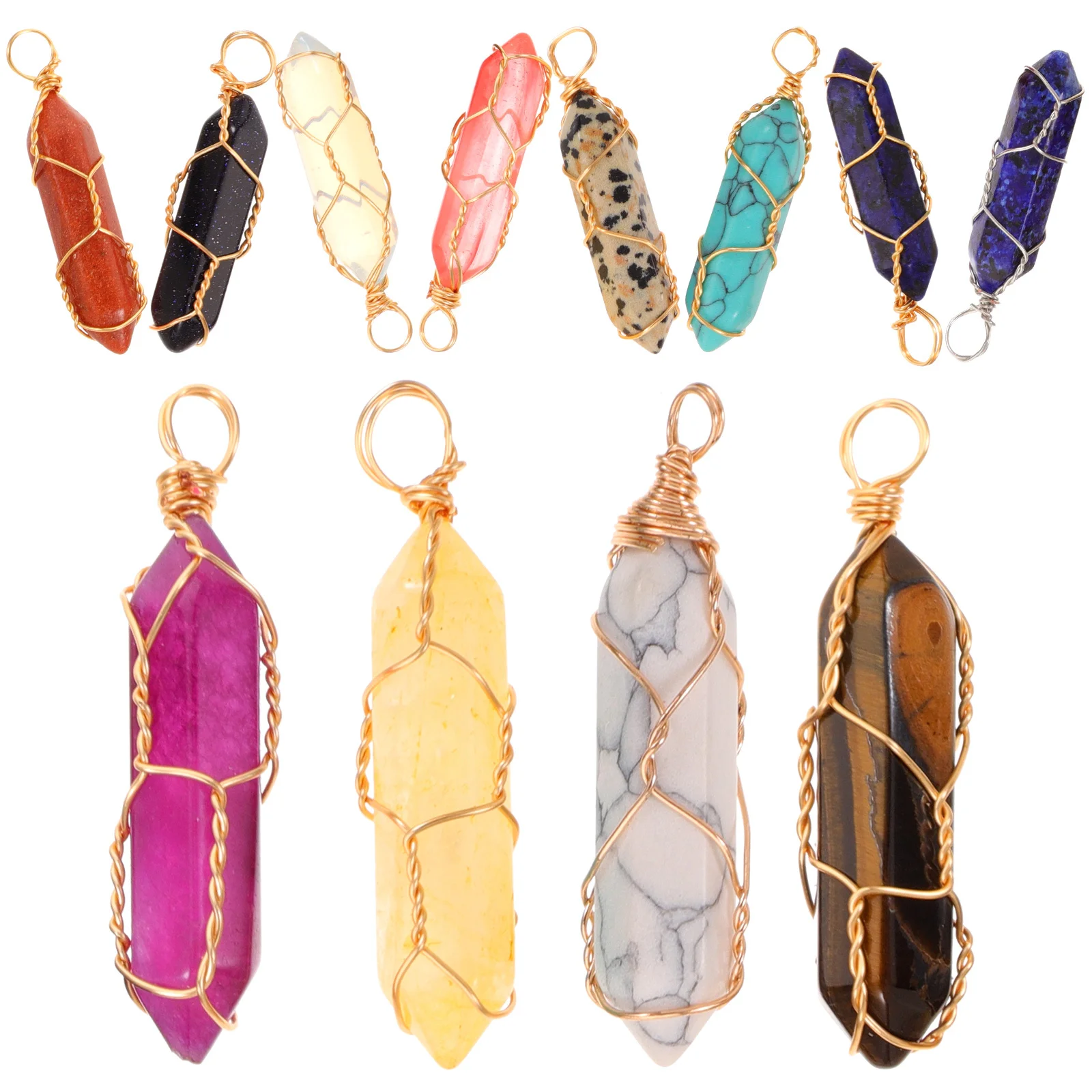 12 Pcs Crystal Agate Necklace Charms for Jewellery Making Hanging Pendant Hexagon Ornament Jewelry Pendants Copper Necklaces