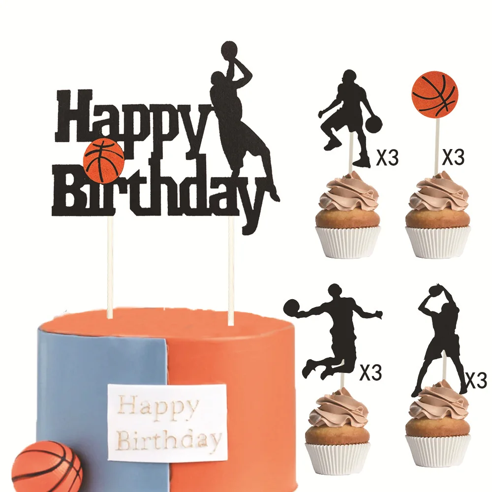 12/13/1pcs Basketball Theme Birthday Cake Toppers Felt Toppers for Boy`s Birthday Dessert Cupcake Decorations Sign