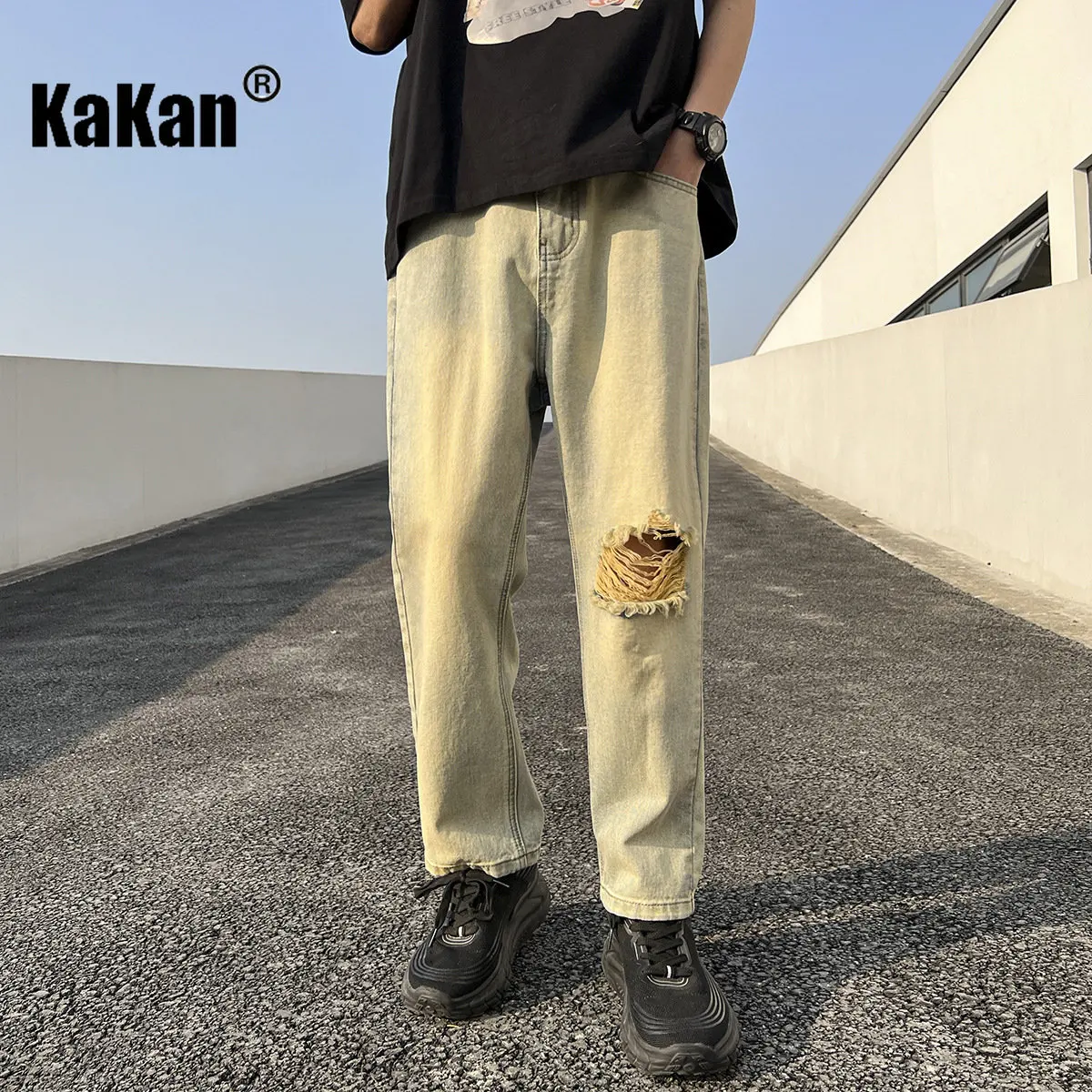 Kakan - European and American New Men's Loose Straight Leg Jeans, Vintage Washed Old Worn Long Jeans K24-ASN716