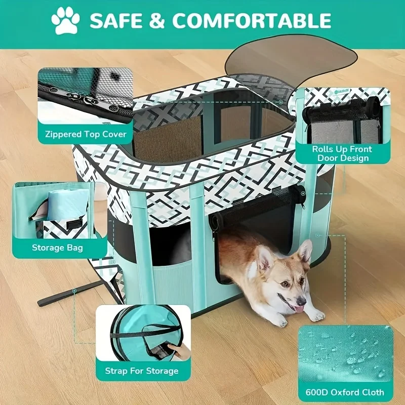 

Multi-Functional Large Pet Fence - Portable And Foldable, with Storage Bag - Perfect for Dogs, Puppies, Cats, And Small Animals, Suitable for Indoor, Outdoor, And Travel Use
