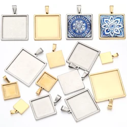 2pcs/Lot 10 15 20 25 30mm Thick Square Stainless Steel Cabochon Bases Setting Blank Bases For Pendants Tray DIY Necklace