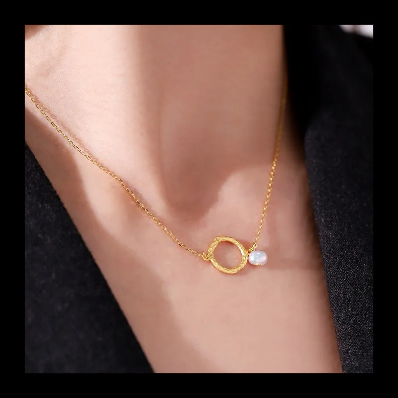 

Оригинальный кулон из стерлингового серебра 925, полый пресноводный жемчуг, женское ожерелье из Японии и Кореи, простое темпераментное ожерелье-цепочка на ключицу