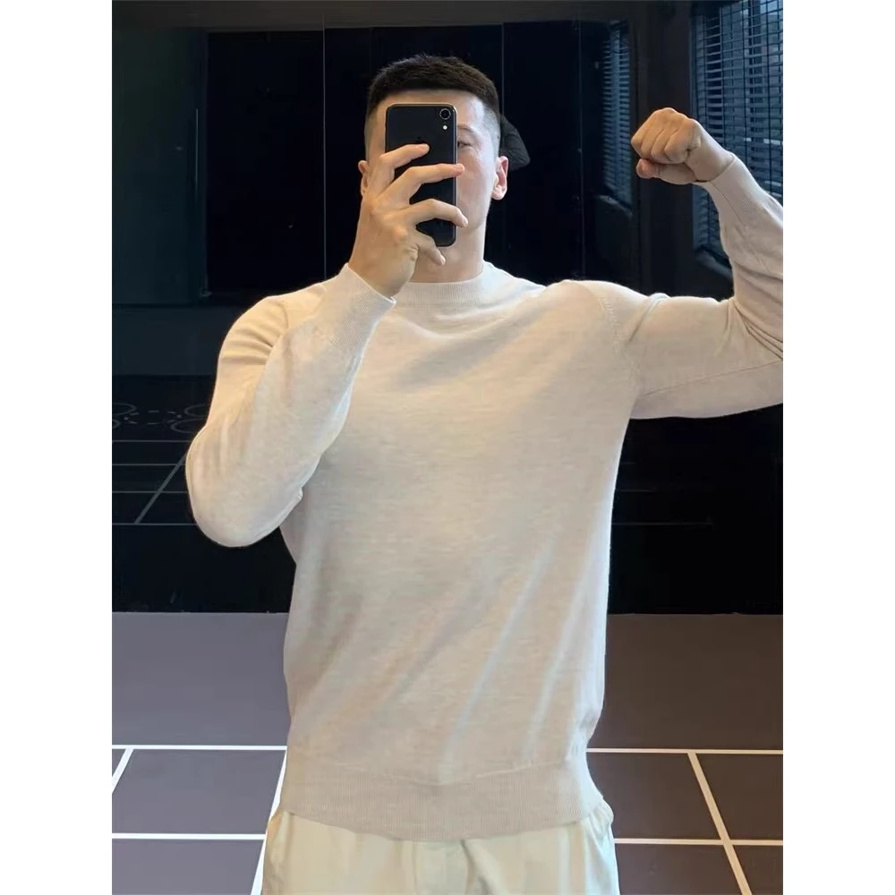 الرجال الخريف الشتاء حجم كبير 300 Pou الحرير الصوف الداخلية محبوك سترة Fitn ملابس طويلة Sve عادية Sle Thiened #4