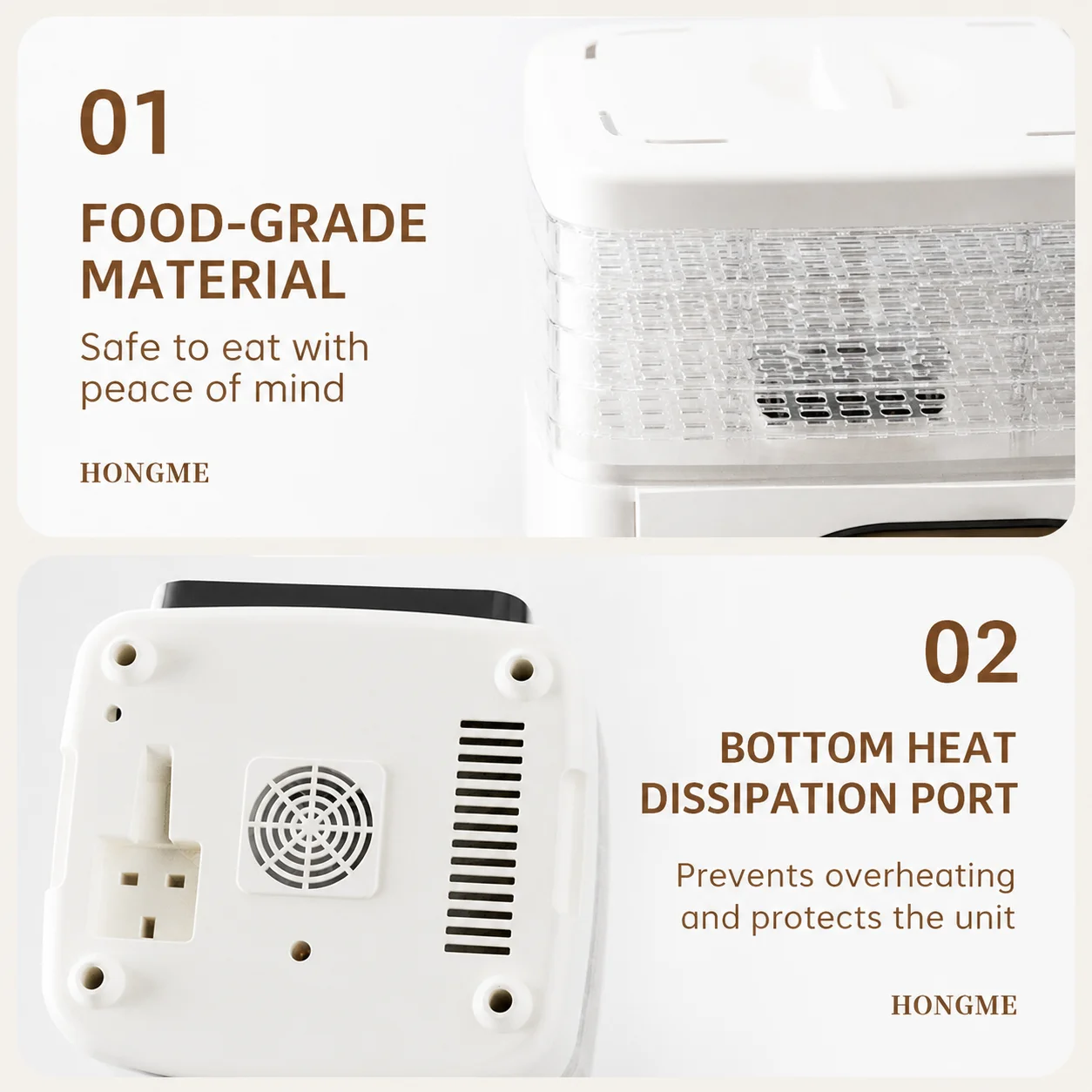 Lebensmittel-Dehydriergerät mit 5 Ebenen, 72-Stunden-Timer, 35-70 ° C Smart Touch Control Trocknungsmaschine für Obst, Fleisch, Gemüse, Pilze, Fisch – Detail 11