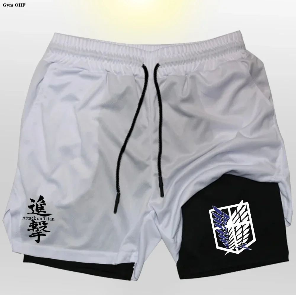 

Anime Attack On Mens Gym Quick-Dry Jogging Shorts Fitness Workout Running 2 in 1 Short Pants Men Sports Bodybuilding Sweatpants