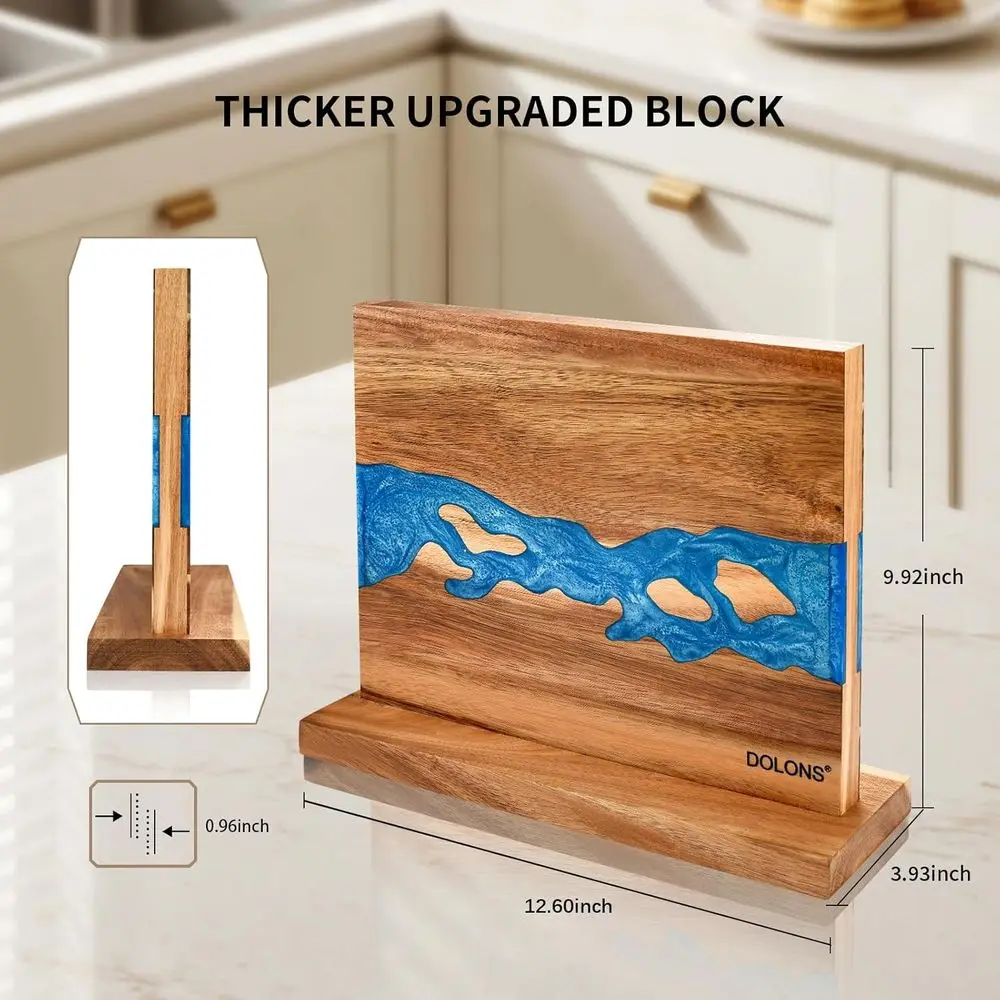 Magnetic Knife Block, Acacia Wood and Resin Kitchen Magnetic Knife Holder, Strong Magnet, Multifunctional Double Side Knife Stor