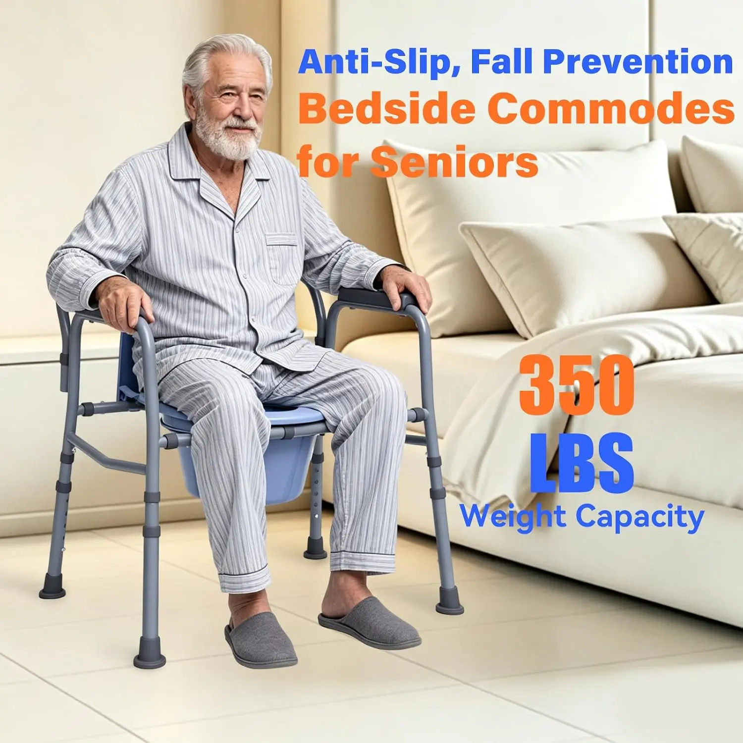3 in 1 Bedside Commode Toilet for Seniors with arms, Height Adjustable