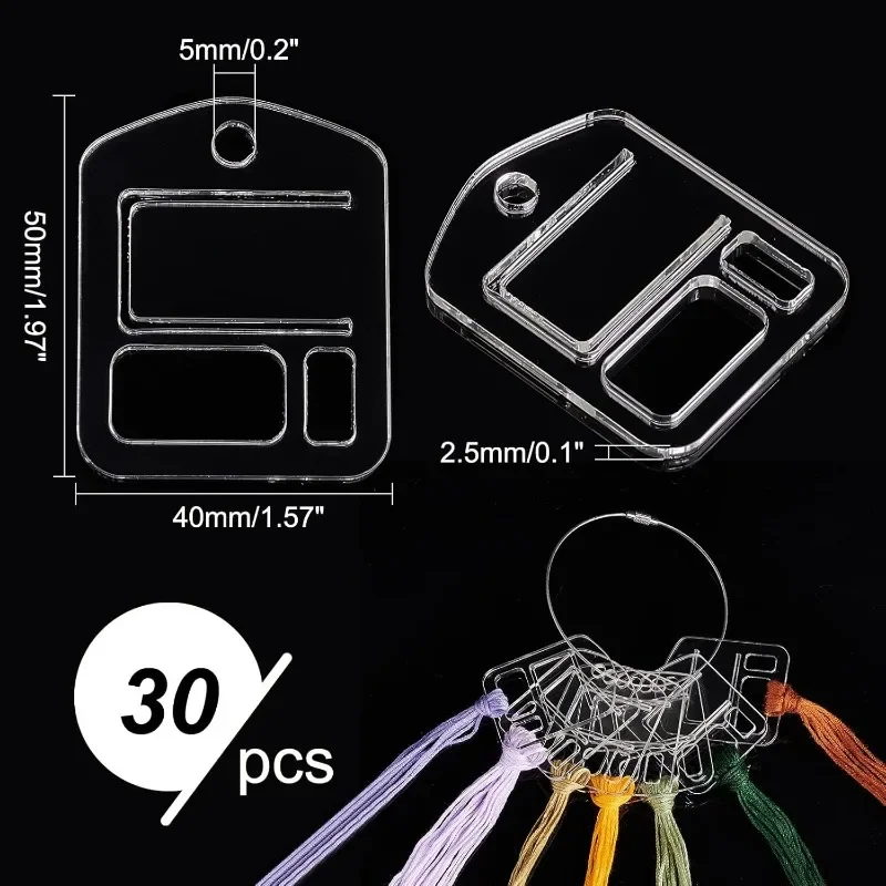30pcs Acrylic Embroidery Floss Drop Clear Embroidery Thread Organizers Slim Floss Bobbins Cross Stitch Thread Bobbins for DIY