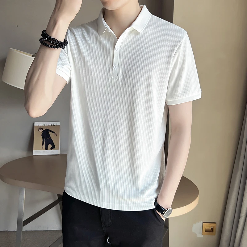 Summer New Design Men's Silk Fabrics Short-Sleeved T-Shirt Polo Shirt