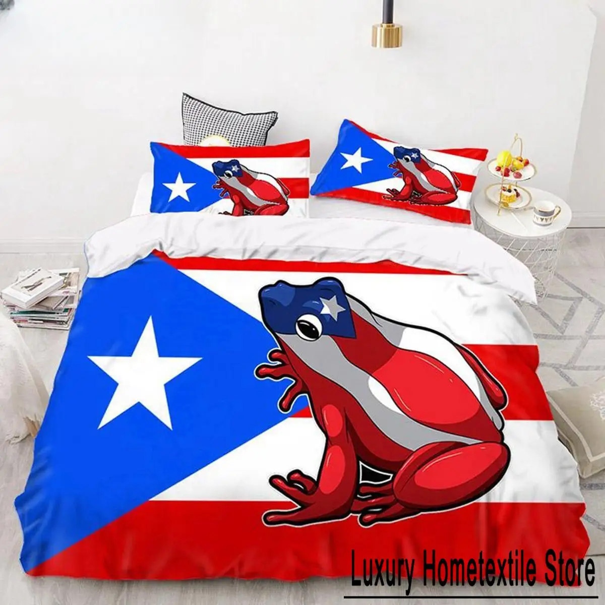 

Puerto Rico National Flag Duvet Cover Set Twin Full King Size Gay Rainbow Bedding Set Microfiber Star Love Heart Comforter Cover