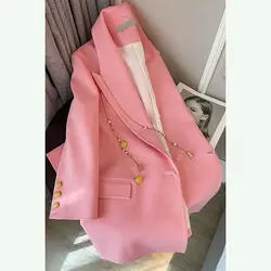 Abrigo de traje de primavera y otoño para mujer, nuevo diseño de moda de ocio, Chaqueta de traje rosa para mujer 2023