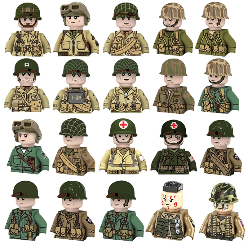 Military Building Blocks Solider Figures Gifts Weapons Guns Equipment Accessories Medic USA France Soviet Children Adults Toys