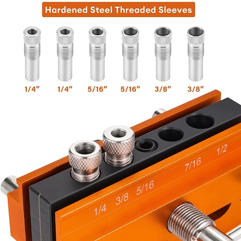 

Classy-Self Centering Doweling Jig, For Straight Holes, Adjustable Width Woodworking Locator Set With 6 Drill Guide Bushings
