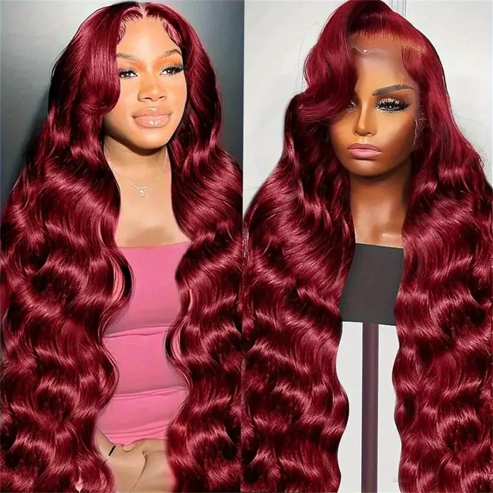 Pruiken Rood 13X6 Hd Lace Frontale Pruik Bordeauxrood Pruik 34 Inch 99j Bordeauxrood Body Wave 13X4 Lace Front Pruiken Menselijk Haar Voor Zwarte Vrouwen