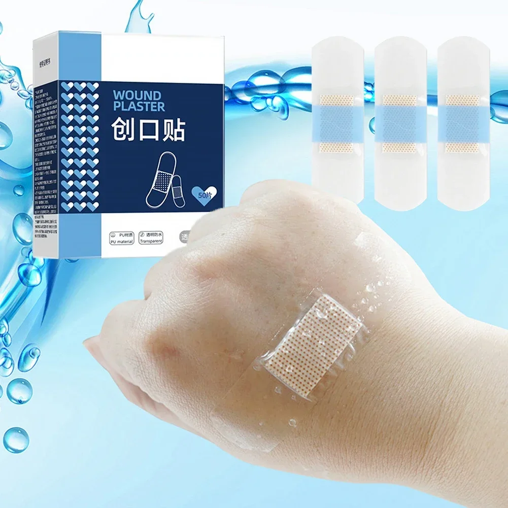 50/120Pcs Waterproof Wound Strips PU Transparent Waterproof Band Aid Invisible Hemostasis Wound Plaster for Water Sports Bathing