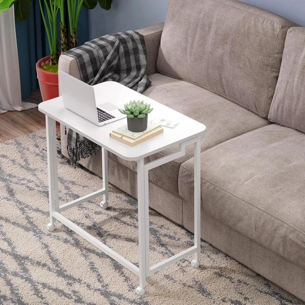 مكتب كمبيوتر محمول قابل للطي مع عجلات للمساحات الصغيرة، طاولة كمبيوتر متنقلة للاستخدام المكتبي لمنطقة الأريكة