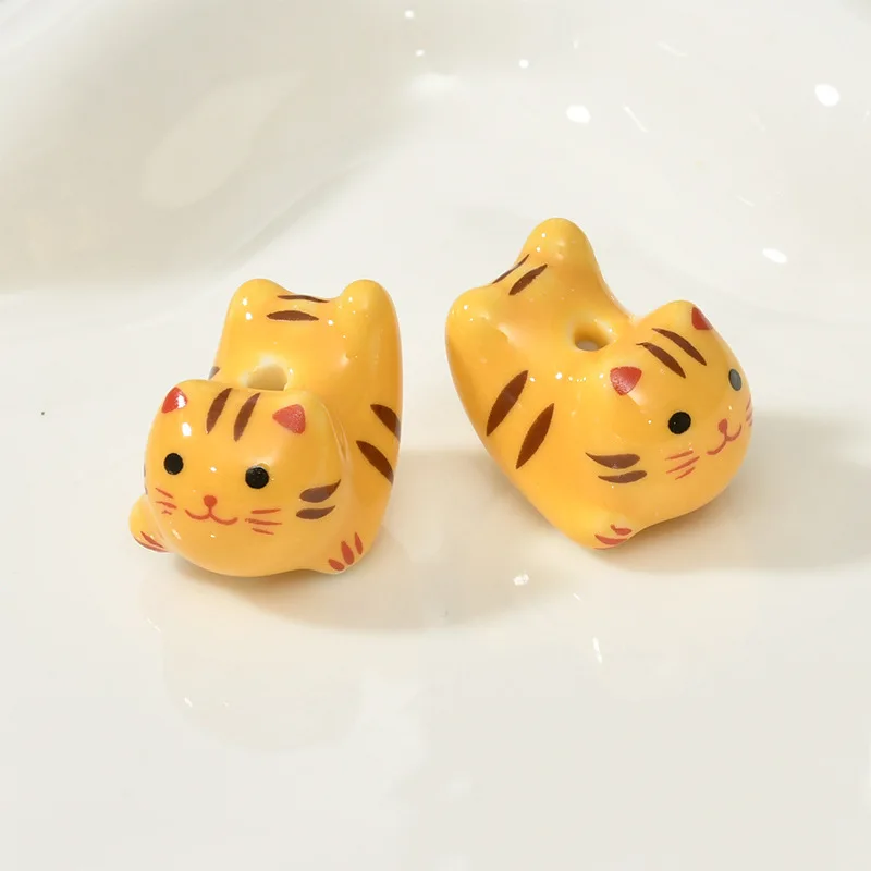 4pcs 15x20mm Cute Cat Ceramic Beads For Jewelry Making Loose Spacer Handmade Porcelain Bead DIY Bracelet Earring Accessories