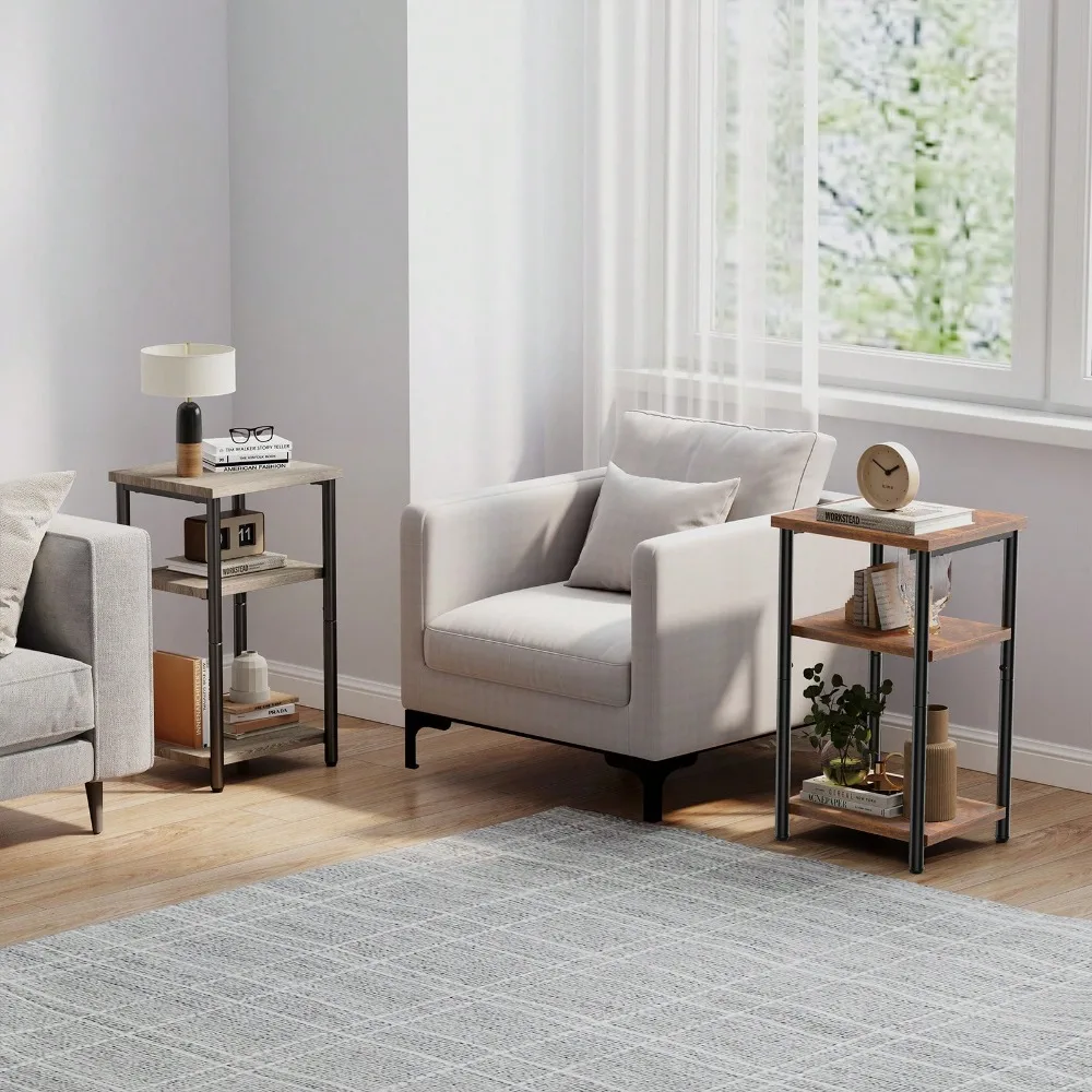 

3-Tier End Table With Adjustable Feet, Side Tables, Small Nightstand, 1-Pack For Bedroom, Living Room, Office, Brown