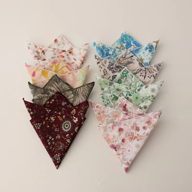 Vintage Cotton Printed Pocket Square Korean Style Suit Handkerchief, Floral Pattern Tuxedo Accessory, Retro Formal Fashion Decor
