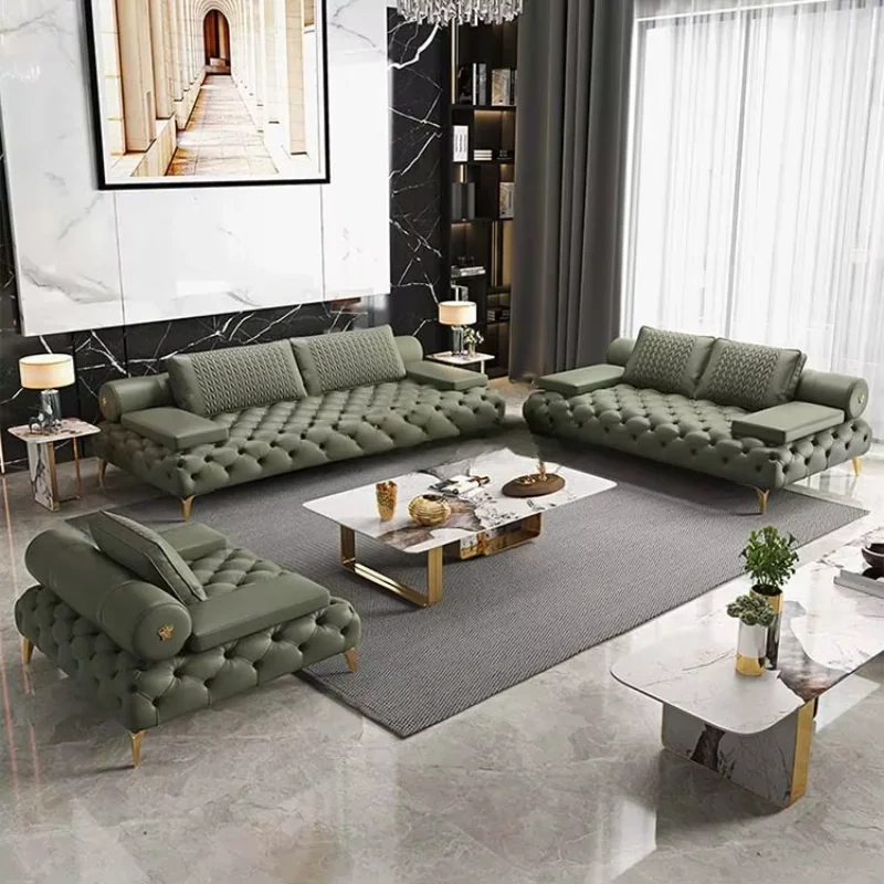 

Green leather sofa combination set living room furniture