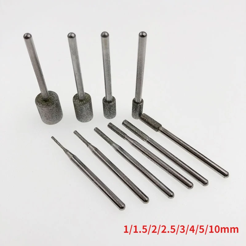 

Diamond Grinding Head Cylindrical 1-10mm Engraving Bits Coated Carving Burrs Shank 3mm Tools For Stone