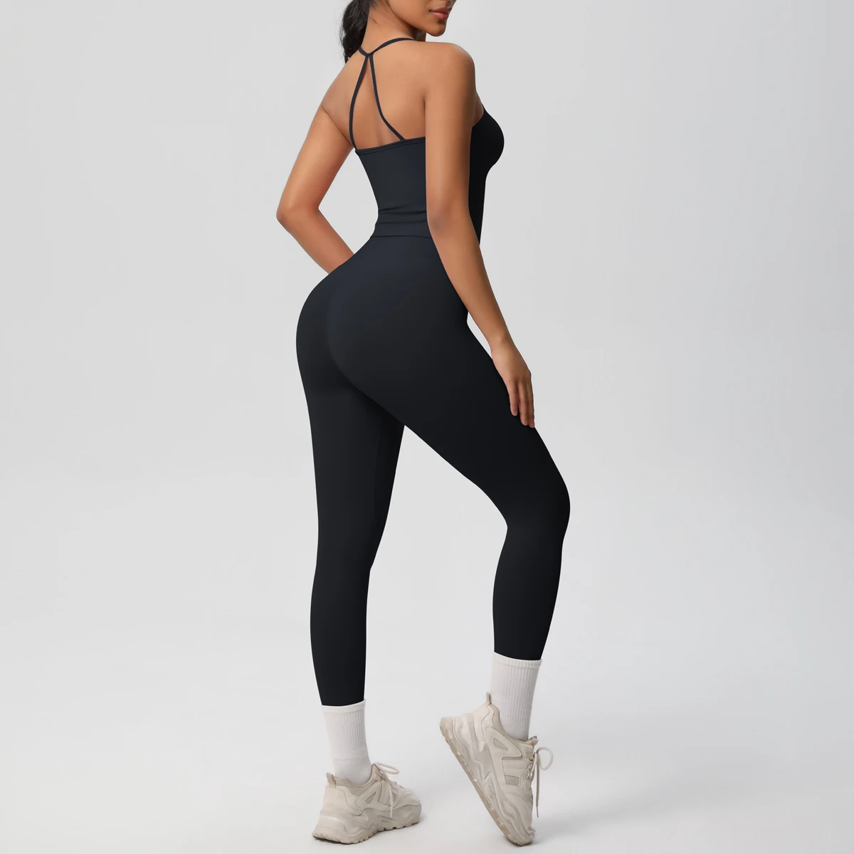 Hochelastisches, sexy, rückenfreies Yoga-Oberteil und -Hose, stoßdämpfendes Lauf-Yoga-Tanktop, einfarbige, schnell trocknende Yoga-Leggings – Detail 10