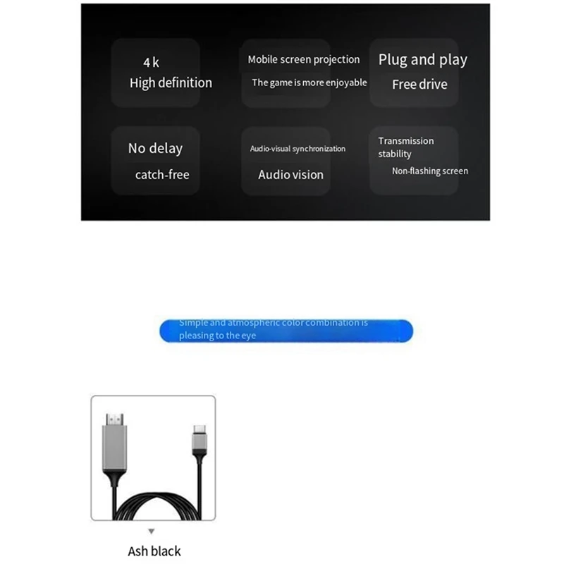 Cable HDTV USB3.1 4K Compatible con tipo C para teléfono Android para conectar TV mismo Cable de dispositivo de pantalla 2M