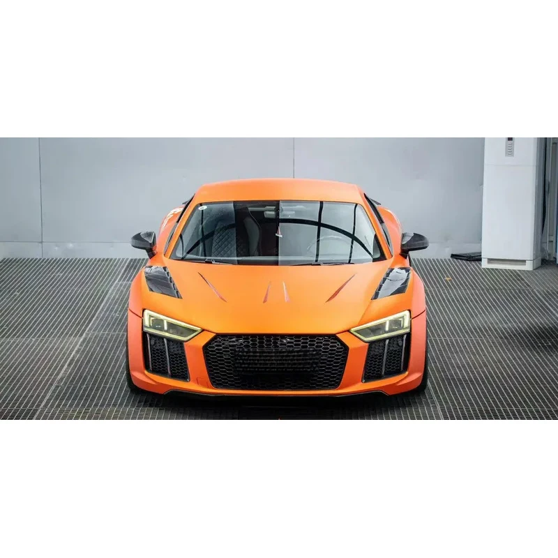 forAudi R8 Carbon Fiber Hood with Exhaust Cut-Outs Bolt-On Bumper 2017-2024