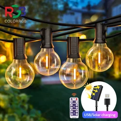 Guirnaldas de luces alimentadas por energía Solar para exteriores, 12M, 30 LEDS, G40, luces colgantes de globo impermeables con energía Solar y USB, inastillables