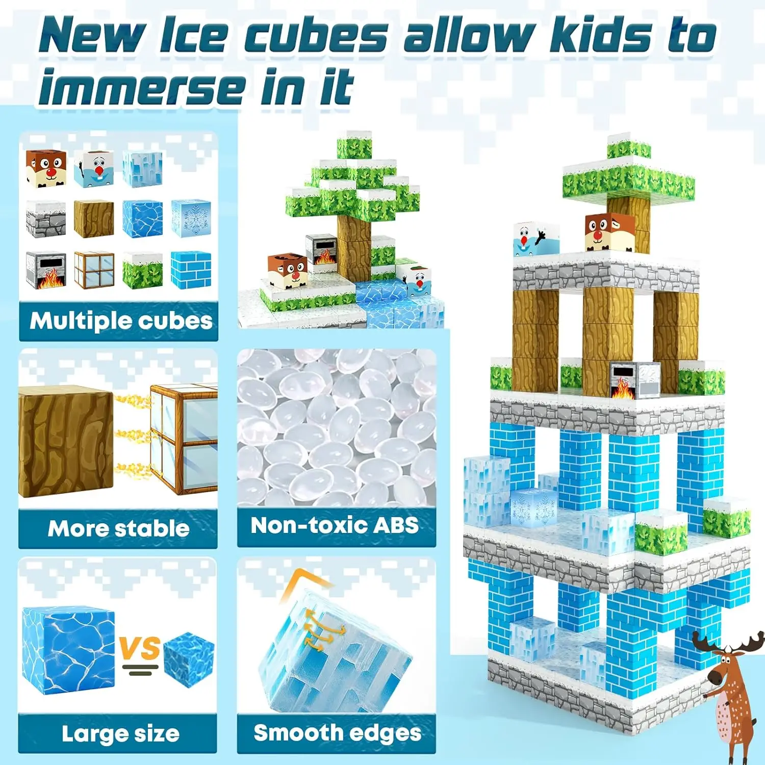 Blocs de cubes de Construction magnétiques, ensemble de Construction du pays des merveilles glacées et de la neige, sensoriel Montessori, cadeaux de noël et d'anniversaire pour tout-petits