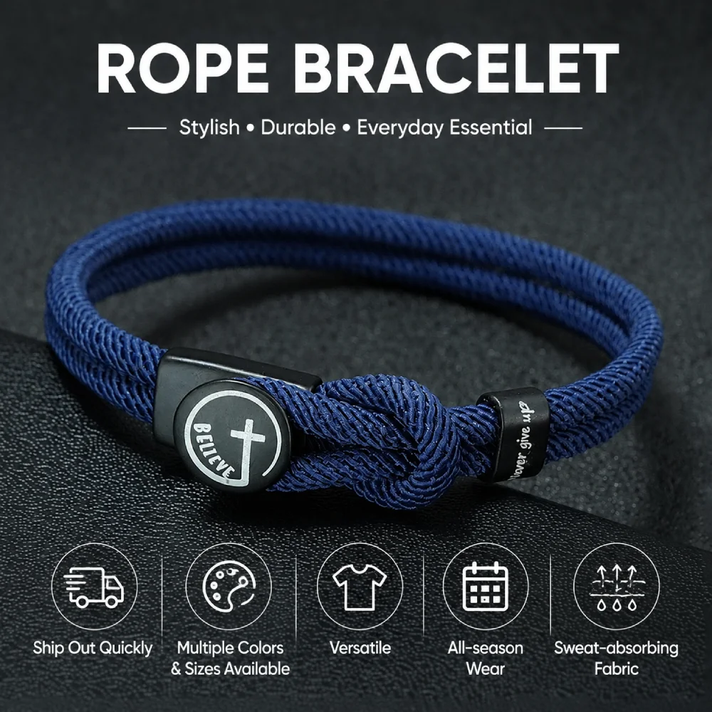 Fashion Men Cross Rope Bracelet Eco Friendly Material Charm Red Braided Cord Wristband Fashion Jewelry Religious Gift for Men