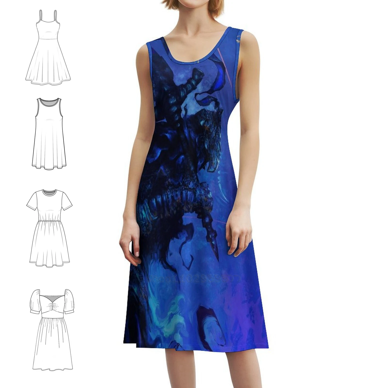 فستان عواء على شكل قلب فستان أنيق للحفلات الصيفية للنساء ملابس نسائية زرقاء من وولف نايت